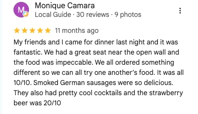 5-star review by Monique Camara on Google